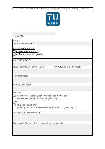 Zutreffendes ankreuzen TECHNISCHE UNIVERSITÄT WIEN