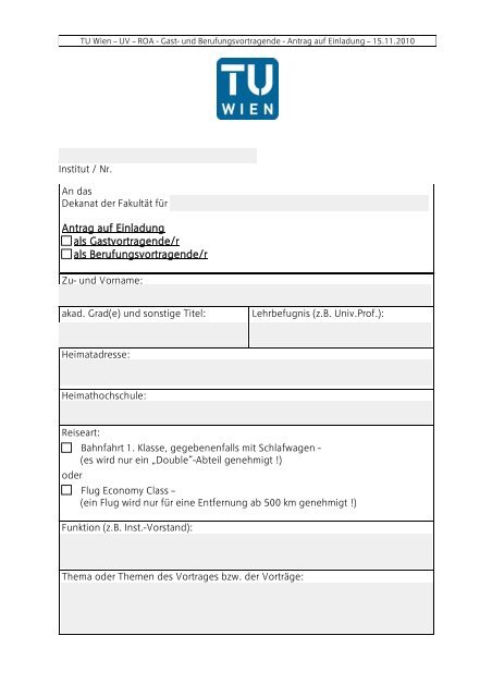 Zutreffendes ankreuzen TECHNISCHE UNIVERSITÄT WIEN