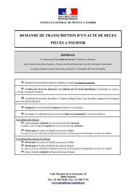 TRANSCRIPTION D'UN ACTE DE DECES