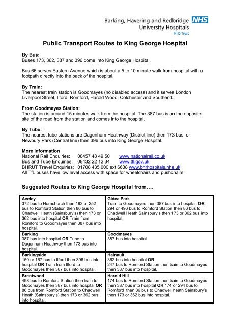 Public Transport Routes To King George Hospital Barking Havering Public Transport Routes To King George Hospital Barking Havering