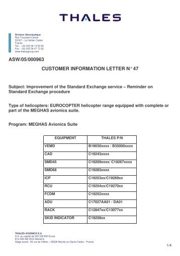 asw/05/000963 customer information letter nÂ° 47 - Customer Online