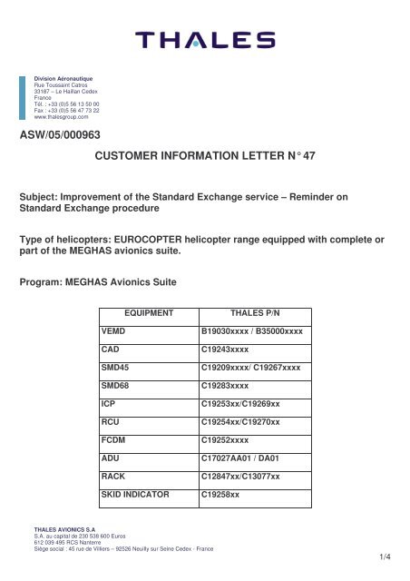 asw/05/000963 customer information letter nÂ° 47 - Customer Online