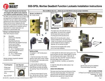 SSS-SPSL Mortise Deadbolt Function Locksets Installation Instructions