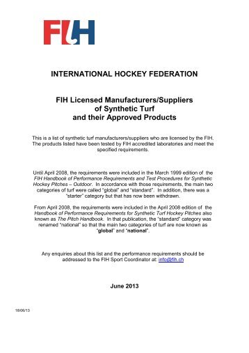 Synthetic Turf Manufacturers - International Hockey Federation