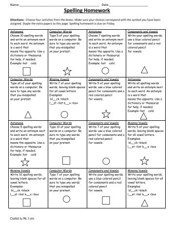 Spelling Homework Template