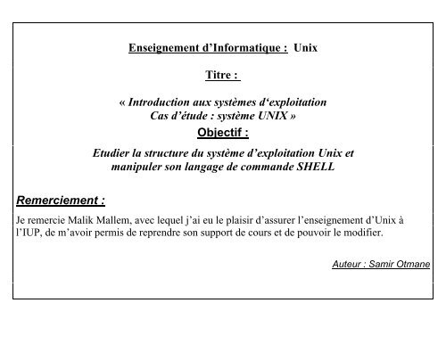 système UNIX - Accueil