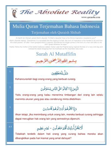 Mulia Quran Terjemahan Bahasa Indonesia Surah Al Mutaffifin