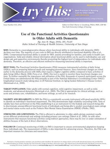 Use of the Functional Activities Questionnaire in Older Adults with ...