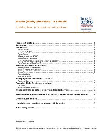 Ritalin (Methylphenidate) In Schools - DrugScope