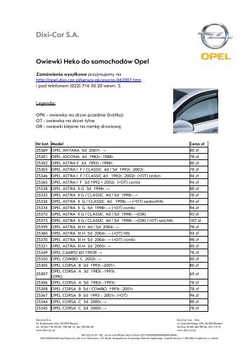 peÅny cennik owiewek Heko - Opel Dixi-Car
