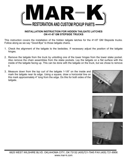 Tailgate Hidden Latch Instructions - Mar-K