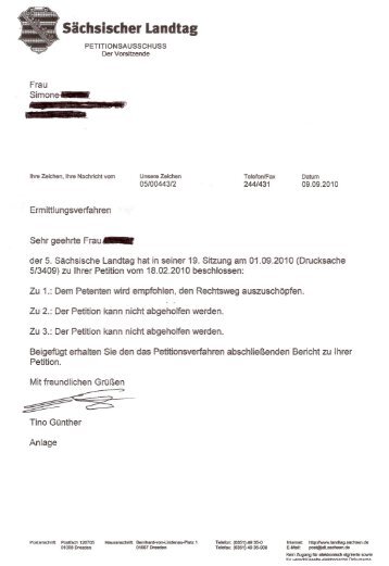 IV,1,29. Der Petitionsbescheid des Sächsischen Landtags