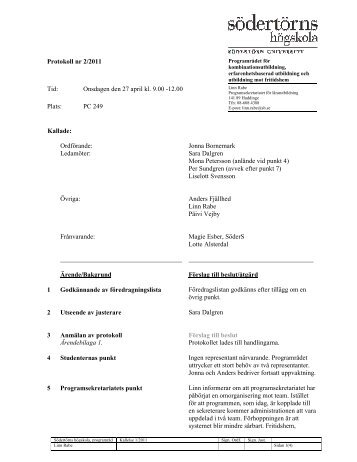 FÃ¶rskola/fritidshem protokoll 2011-04-27.pdf - SÃ¶dertÃ¶rns hÃ¶gskola