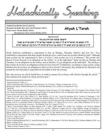 Aliyah L'Torah - Halachically Speaking