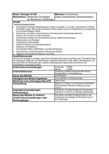 Modul: Biologie I/A BG Modulthema: Molekulare Grundlagen der ...