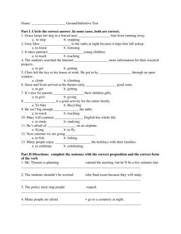 Name: Gerund/Infinitive Test Part I. Circle the correct answer. In ...