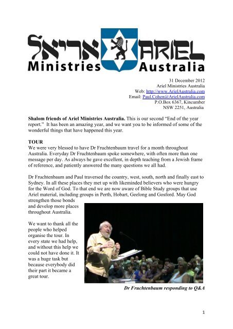 Ariel Ministries Australia End of Year Report 2012