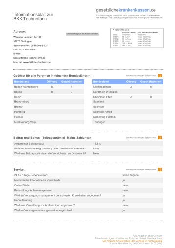 Informationsblatt zur BKK Technoform