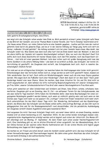 Elternbrief Nr. 6 vom 10. Juli 2012 - Gymnasium Geretsried