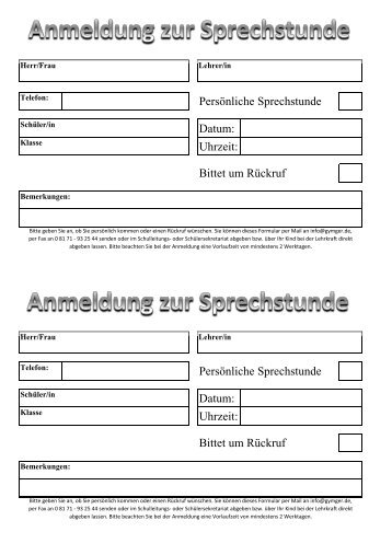 Formular Anmeldung Sprechstunde