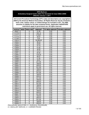 (ASC) Fee Schedule for Iowa CBSA 26980 - WPS Medicare