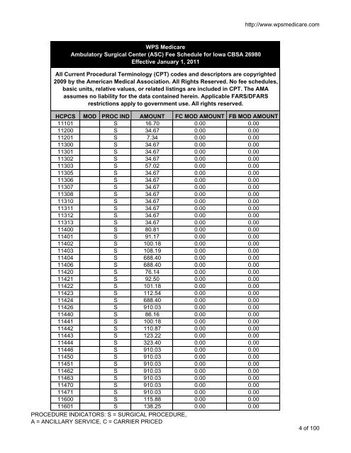 (ASC) Fee Schedule for Iowa CBSA 26980 - WPS Medicare