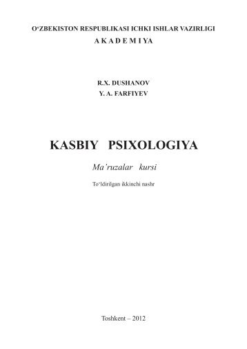 Kasbiy psixologiya. Dushanov R.X., Farfiyev Y.A. Ma'ruzalar kursi.