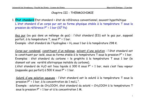 Chap3 Thermochimie - ISIS - UniversitÃ© de Strasbourg