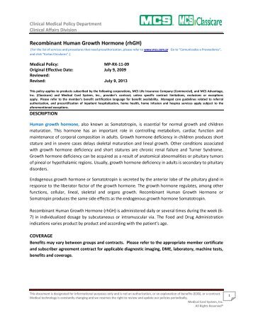 Recombinant Human Growth Hormone (rhGH) - MCS a