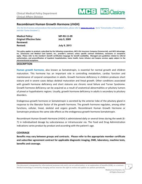 Recombinant Human Growth Hormone (rhGH) - MCS a