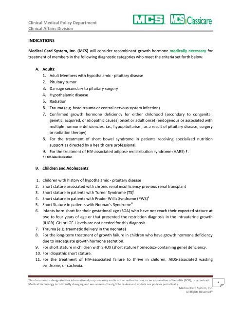 Recombinant Human Growth Hormone (rhGH) - MCS a