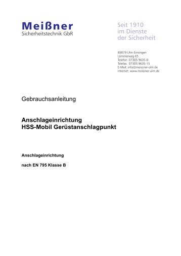 Anschlageinrichtung HSS-Mobil ... - Meissner Sicherheitstechnik