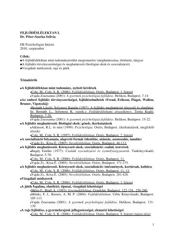 FejlÃµdÃ©s I. ea BevezetÃ©s - DE PszicholÃ³giai IntÃ©zet