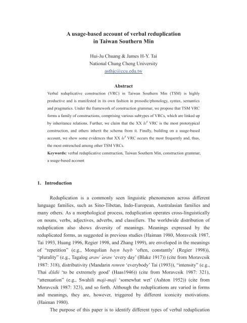 A usage-based account on verbal reduplication in Taiwan Southern ...