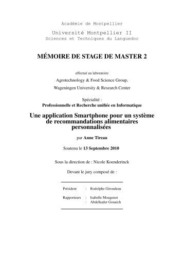 MÃMOIRE DE STAGE DE MASTER 2 Une ... - INRA Montpellier