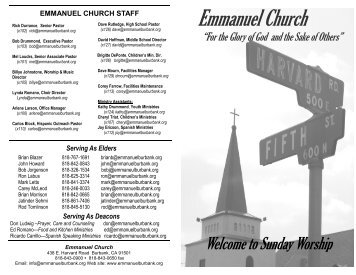 View/Download Sunday Bulletin - Emmanuel Church