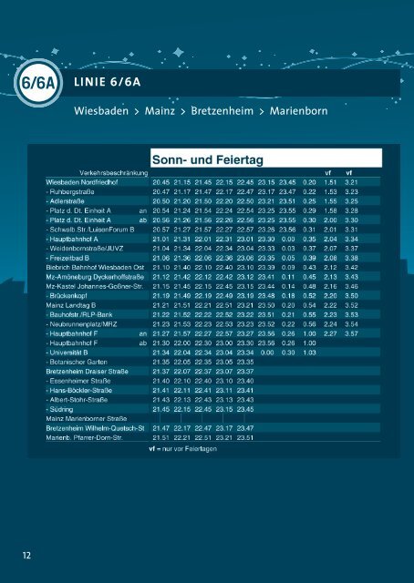 Spät- und Nightliner-Fahrplan Wiesbaden 2012