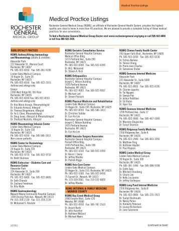 Medical Practice Listings - Rochester General Health System