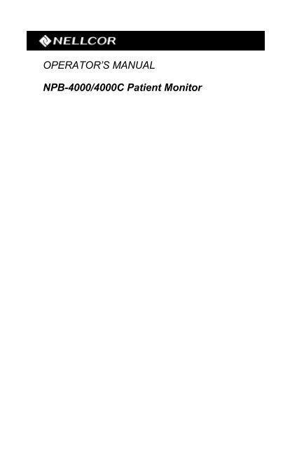 OPERATOR'S MANUAL NPB-4000/4000C Patient Monitor