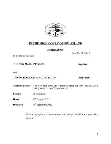 THE NEW MALL V TRICOR 3 CASE NO.302 2012.pdf - SwaziLII