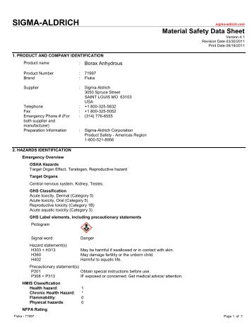 MSDS Borax