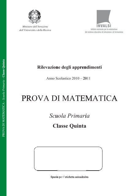 Prova di Matematica classe V primaria - Invalsi
