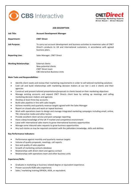 job description - CBS Interactive UK