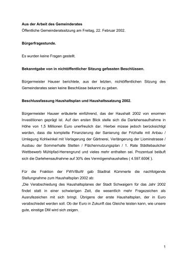 Zusammenfassender Sitzungsbericht - Stadt Schwaigern