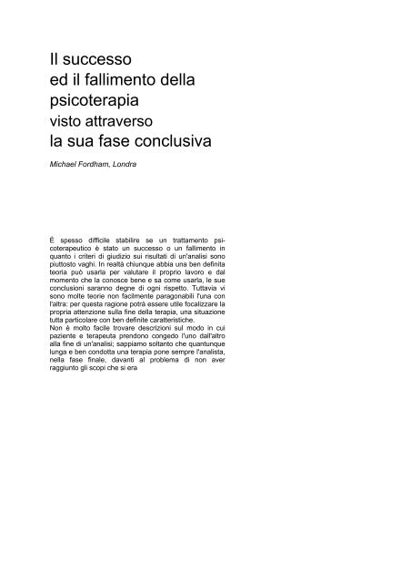 Il successo ed il fallimento della psicoterapia la - Rivista di ...