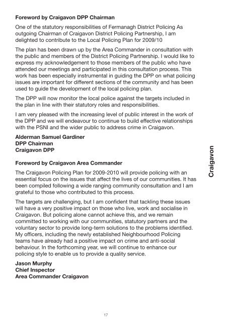 E District Policing Plan 2009-2010 - Police Service of Northern Ireland