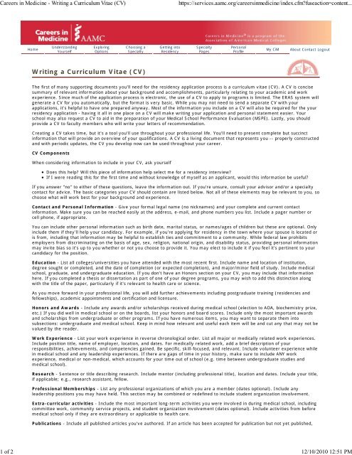 Careers In Medicine Writing A Curriculum Vitae Cv School Of