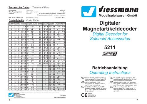 Digitaler Magnetartikeldecoder 5211 Betriebsanleitung Digital ...