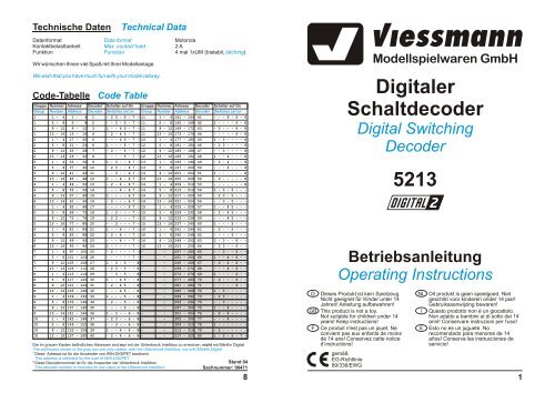 Digitaler Schaltdecoder 5213 Betriebsanleitung Digital Switching ...