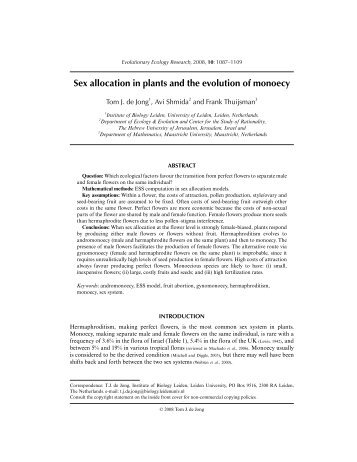 Sex allocation in plants and the evolution of monoecy - ResearchGate